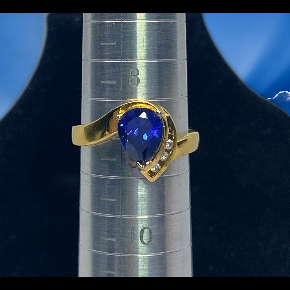 CZ Royal Blue Gem & Diamond Necklace ~ Ring ~ Earrings Set. - Picture 6 of 9